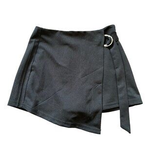 Shein Skort Skirt Womens XS Black Belted Wrap Shorts High Rise Zip Back Punk Emo